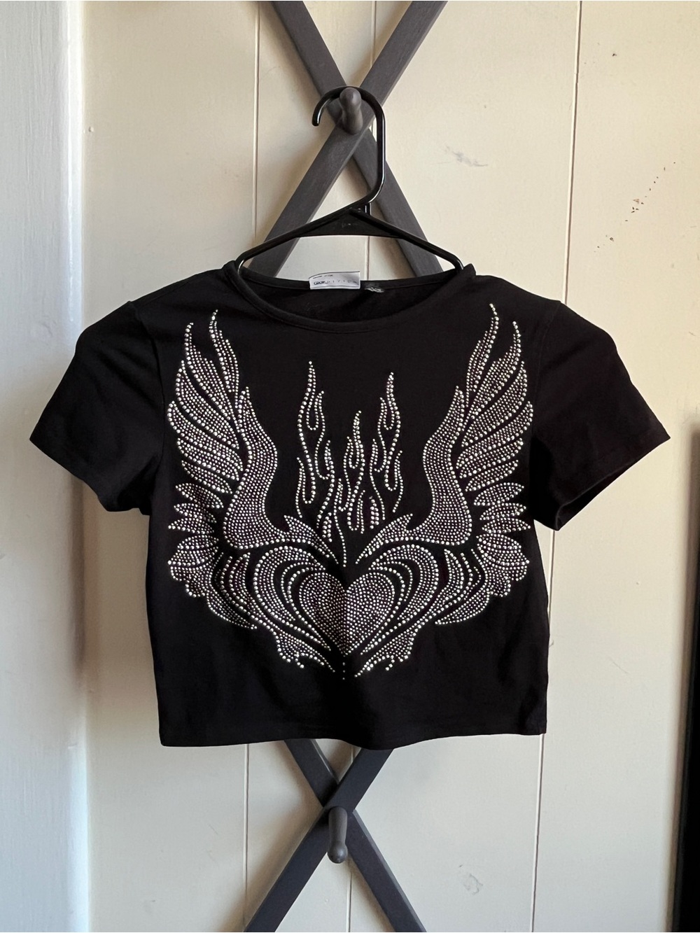 ASOS Black Crystal Wing Flame Crop Top